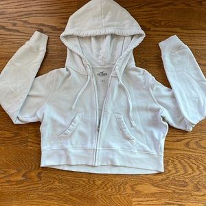 Hollister cropped white full-zip hoodie, size L